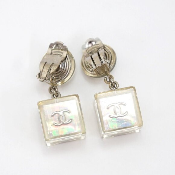 CHANEL No.5 Cube Dangle Earrings Silver Clip-on Vintage 97P w/BOX b10739 - Picture 1 of 6